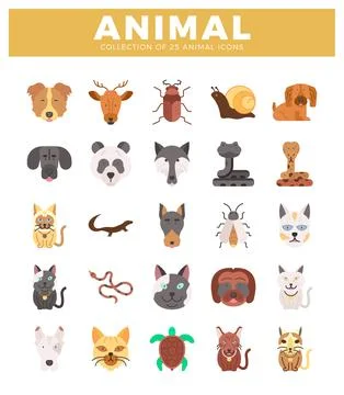 Vector animal icons in flat design. Stock Illustration