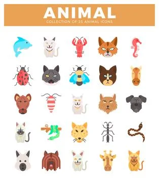 Vector animal icons set on white background. Stock Illustration