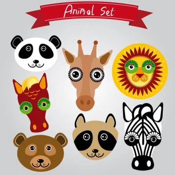 Vector animal set panda, giraffe, lion, horse, bear, raccoon, zebra Illustrazione stock