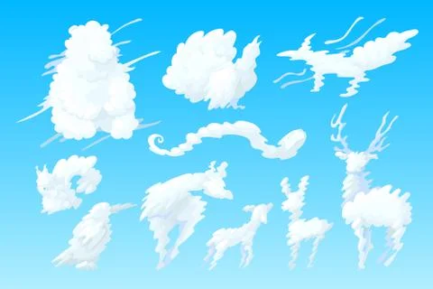 Vector animal shaped cartoon cloud sky set 스톡 일러스트