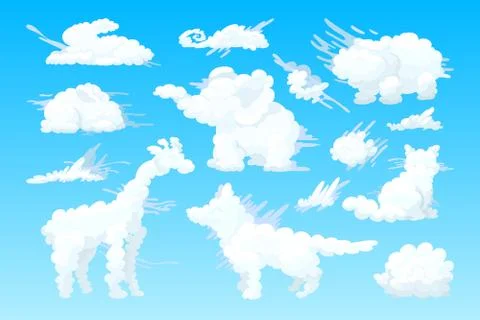 Vector animal shaped cartoon cloud sky set Illustrazione stock