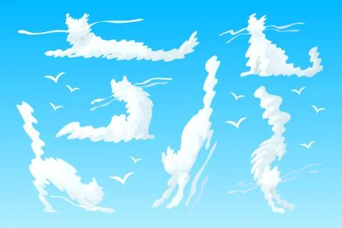 Vector animal shaped cartoon cloud sky set Illustrazione stock