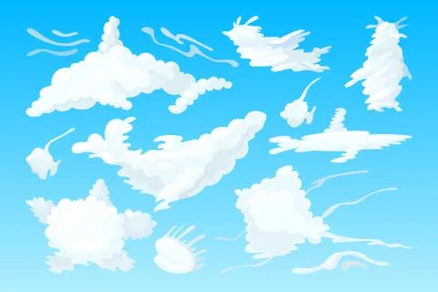 Vector animal shaped cartoon cloud sky set 스톡 일러스트