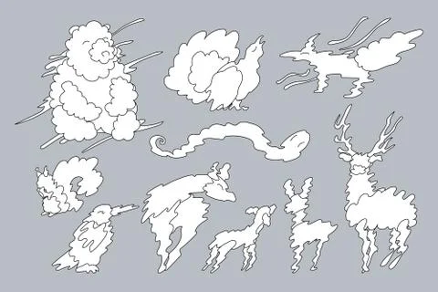 Vector animal shaped cloud set Stock Illustration