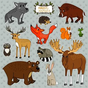 Vector animals owl deer fox Stock Illustration