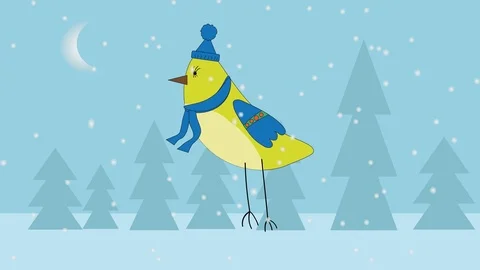 Vector animation of a bird in the winter forest. snow falls Stock Footage 119591392