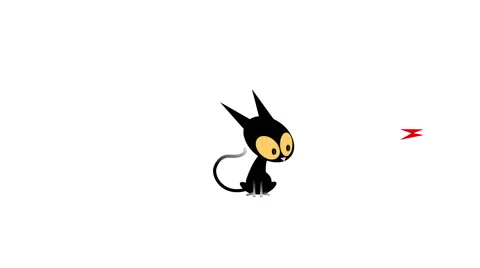 Vector animation of a black playful cat with a red butterfly Stock Footage