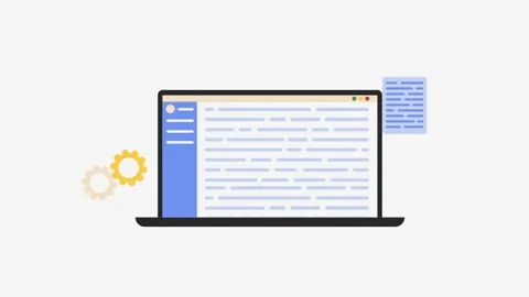 Vector animation of laptop and files appearing and text moving on screen Stock Footage 240091643