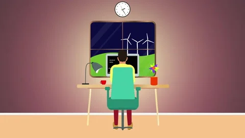 Vector Animation Of A Man Working At The Computer From Home Stock Footage 232723628