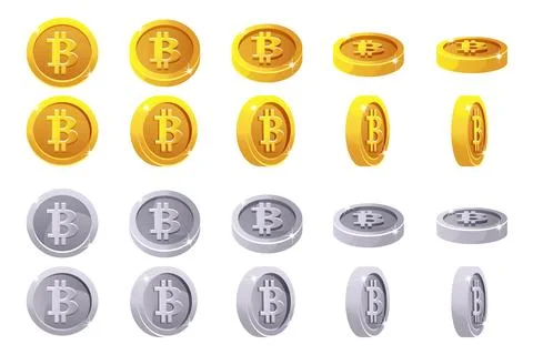Vector animation rotation Gold and silver 3D Bitcoin coins. Digital or Virt.. Stock Illustration