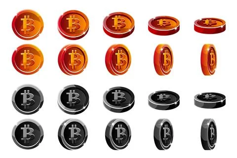Vector animation rotation red and black 3D Bitcoin coins. Digital or Virtua.. Stock Illustration