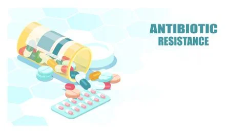Vector of antibiotic capsules spilling out bottle. Stock Illustration