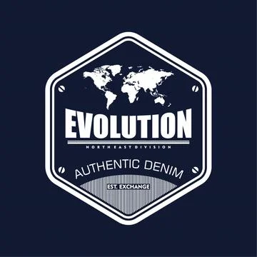 Vector of an apparel design with a logo with "EVOLUTION" inscription on blue Stock Illustration