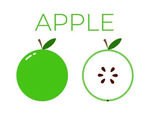 Vector of apple and sliced half of apple on white background Stock Illustration