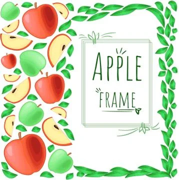 Vector apple frame with red and green apples and leaves Stock Illustration