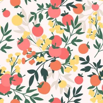 Vector apples seamless pattern. Fruits, Flowers and leaves. Stock Illustration