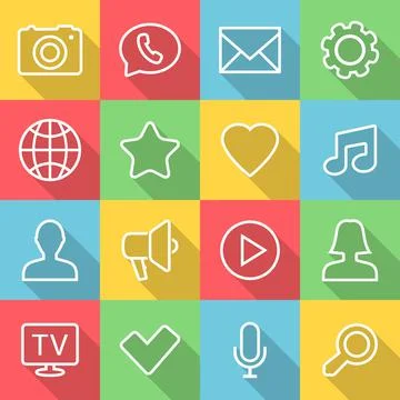 Vector application communication icons set in flat style with long shadows Stock Illustration
