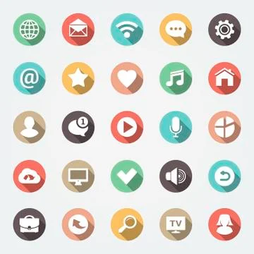 Vector application web icons set in flat design with long shadows 스톡 일러스트