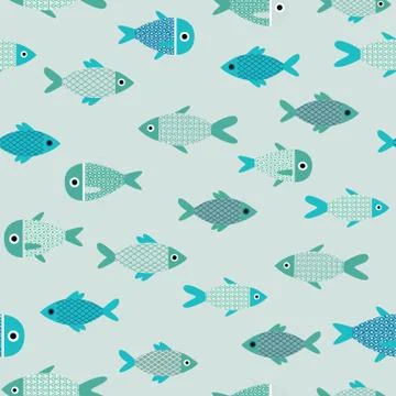Vector aqua abstract fish seamless pattern background. Stock Illustration