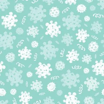 Vector aqua blue monochrome hand drawn corona virus germs seamless pattern Stock Illustration