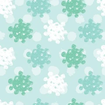 Vector aqua blue monochrome hand drawn corona virus germs seamless pattern 03 Stock Illustration