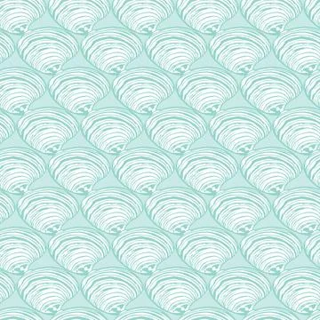 Vector aqua rows of clam seashells repeat pattern. Suitable for gift wrap, te Illustrazione stock