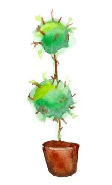Vector aquarelle tree in pot Illustrazione stock