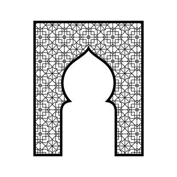 Vector arched frame with oriental ornament, black color. Stock Illustration