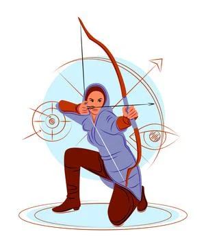 Vector archer in shadow of sharp lines style Stock Illustration