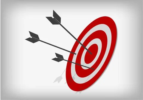 Vector : Archery targets and arrows on gray background Stock Illustration