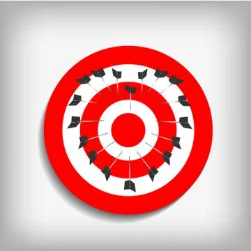 Vector : Archery targets and heart arrows on gray background Stock Illustration