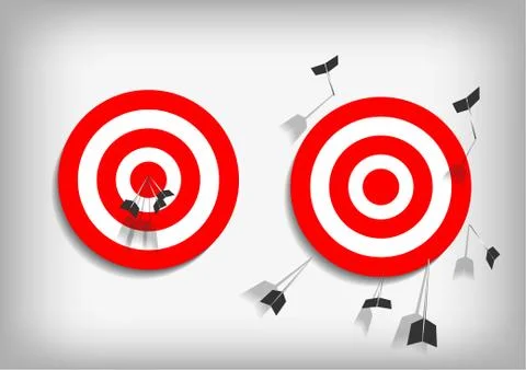 Vector : Archery targets and missed arrows on gray background Stock Illustration