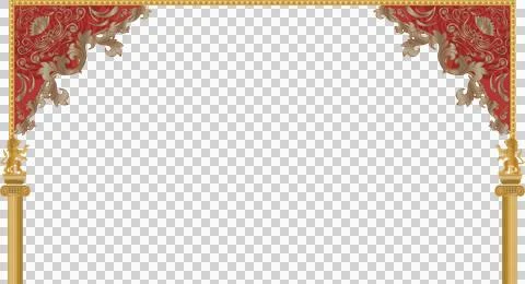 Vector archway featuring red valance gold cornice winged lion golden columns Stock Illustration