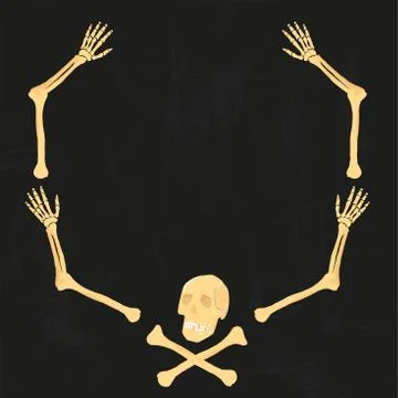 Vector arm bones human skeleton scull frame isolated on black grunge background Illustrazione stock