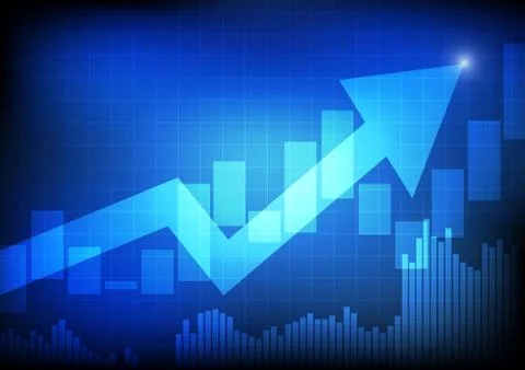 Vector : Arrow and bargraph on blue business background Stock Illustration