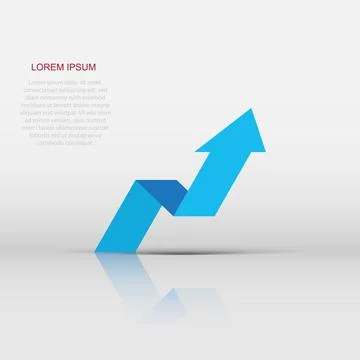 Vector arrow growing graph icon in flat style. Progress arrow grow sign ill.. Stock Illustration