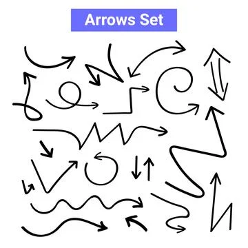 Vector arrow handdrawn curve icon. Doodle arrow sketch line icon set Stock Illustration