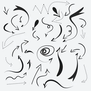 Vector arrow set hand draw. Hand drawn simple symbols. Freehand colorful Lines Stock Illustration