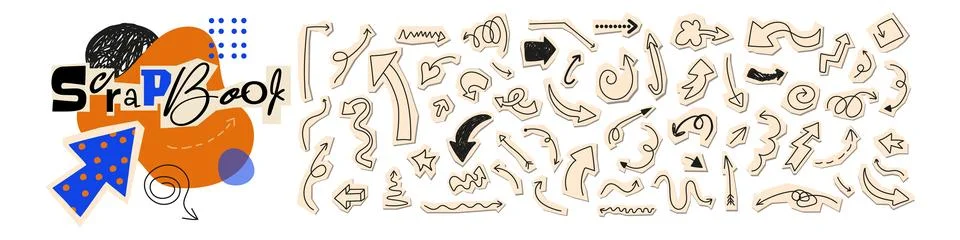 Vector arrows collection, hand drawn doodle elements. Paper cutout style fo.. イラスト素材