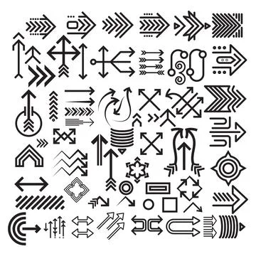 Vector arrows collection of various curve vertical and horizontal arrow lin.. Stock Illustration