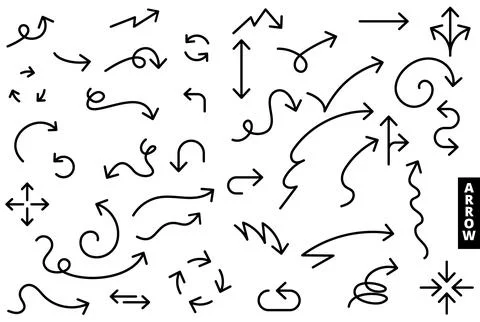 Vector Arrows hand drawn. Sketch Doodle Style, Set of Vector Arrows Collectio Stock Illustration