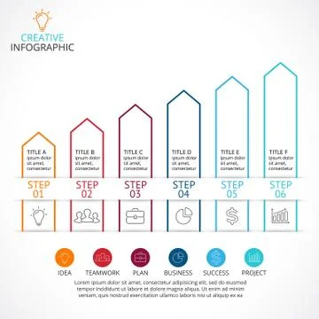 Vector up arrows linear infographic, diagram stairs chart, graph presentation Illustrazione stock