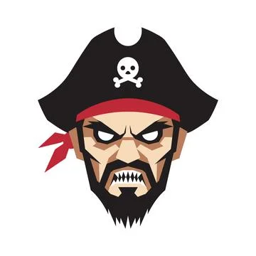Vector art of angry pirate head on white background Stock Illustration