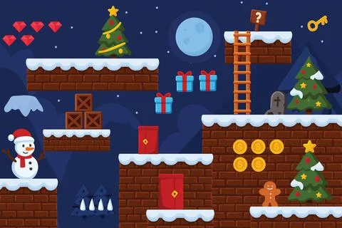 Vector Art Christmas Game Platformer Level Stock Illustration