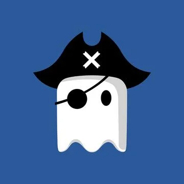 Vector art of cute ghost pirate with eye patch on blue background Stock Illustration