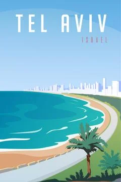 Vector art deco retro poster. Tel Aviv, Israel. Stock Illustration