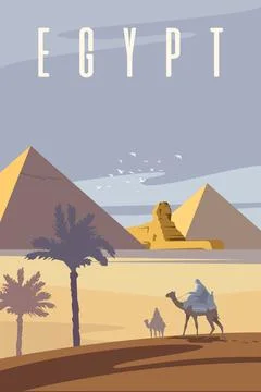 Vector art deco retro poster. The Egyptian pyramids. Stock Illustration