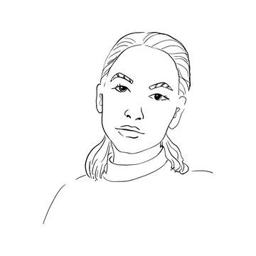 Vector art drawing, sketch portrait of gorgeous dreamy girl Stock Illustration
