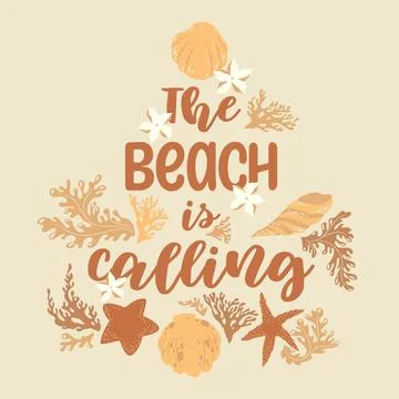 Vector art illustration with abstract seashells, sea stars, ocean plants, c.. Stock Illustration