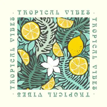 Vector art illustration with hand drawn abstract plants, exotic flowers, le.. Stock Illustration